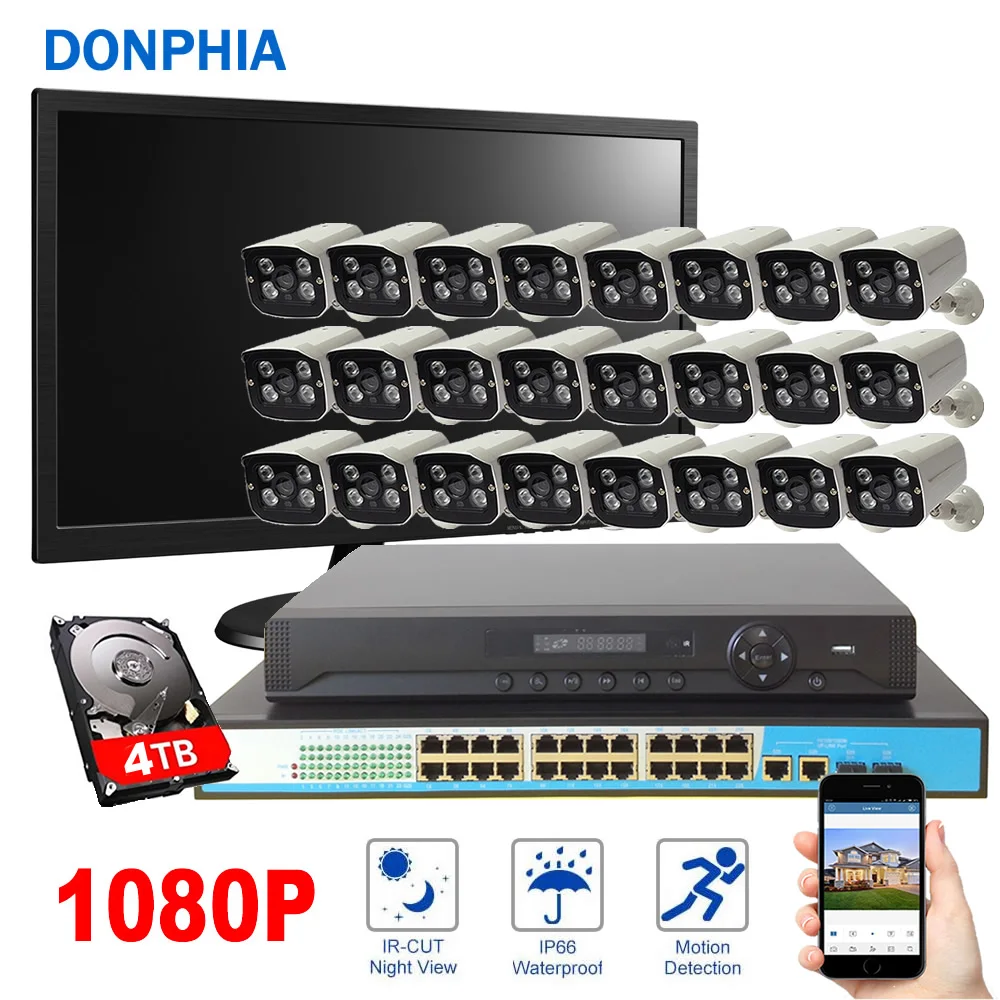 Камера безопасности POE NVR Kit 24 канальная камера PoE коммутатор 2 мегапиксельная ip