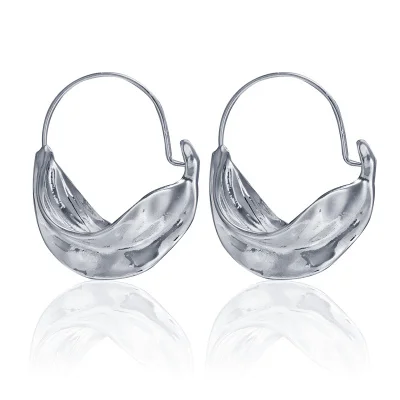 Silver YUKAM серебряная, в стиле бохо, панк, Необычные большие круглые креольские кольца с листьями, серьги для женщин, индийское золото, неровные листья, петля, серьги, ювелирное изделие - Окраска металла: Silver