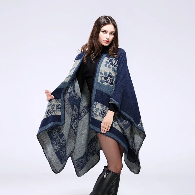 130*150 winter Thicken floral Cashmere Poncho shawl Women fashion Warm Ponchos And Capes coat female both sides Blanket scarf | Аксессуары