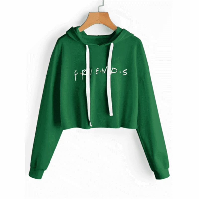 Women Friends Letter Printed Hoodie Casual Crop Tops K-pop Short Pullover Long Sleeve Drawstring Hooded Sudadera Mujer 2018 | Женская