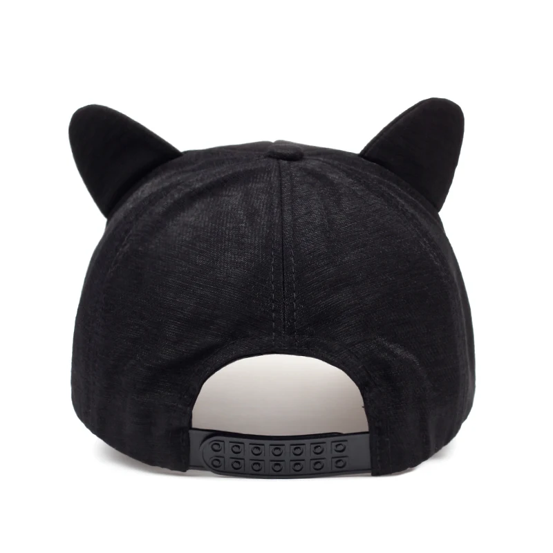 Новинка, Женская Бейсболка meow, лето-осень, черная, белая, розовая, кошачьи уши, кепка с кольцами и кружевами, милая шапка для девочки