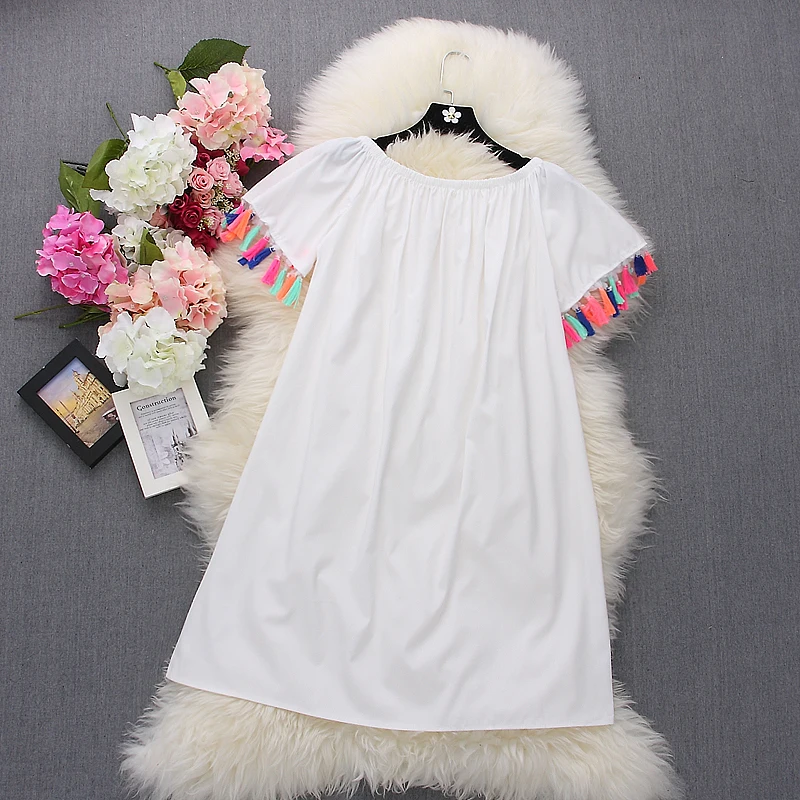 Женское платье Alphalmoda Пляжное повседневное с длинным рукавом и кисточками|chiffon