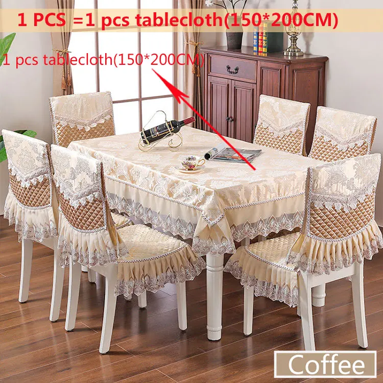 Coffee1pcs-150x200cm Европейский кружевной пылезащитный комплект скатертей с вышивкой для банкета, прямоугольной формы, для украшения дома, для обеденного стола, чехол на спинку стула, подушка для сиденья - Цвет: Coffee1pcs-150x200cm