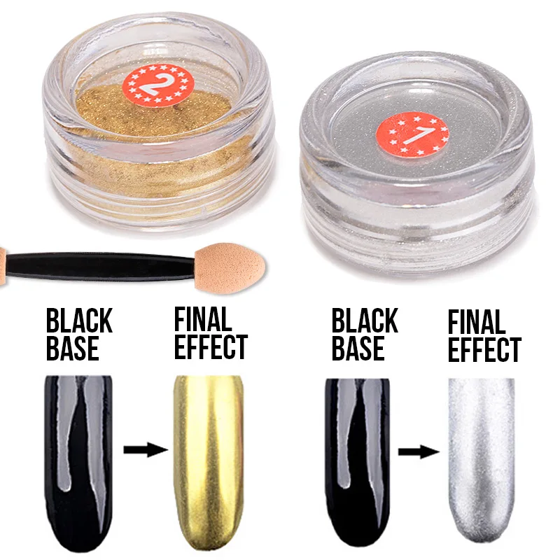 Зеркальная пудра с эффектом блеска для ногтей 1 г серебристая зеркальная