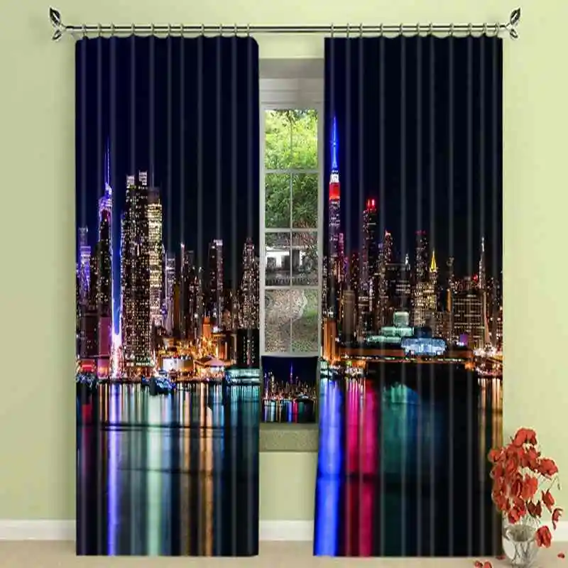 1Set Blackout Curtain Night Sky City Picture 3D Print Window Curtains Drapes For Living Bed Room Hotel Wall Tapestry | Дом и сад
