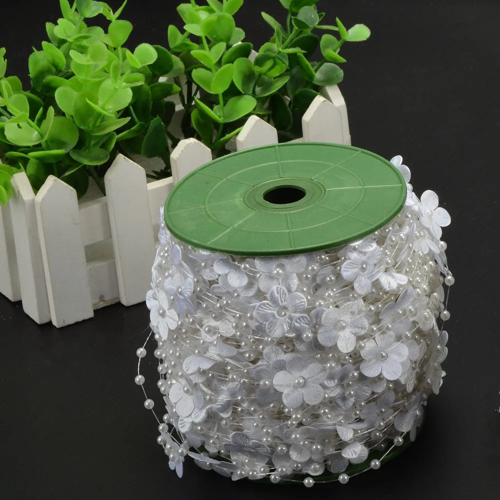 30 метров DIY Цветы Лепестки леска атласные искусственные жемчужные бусы цепочка