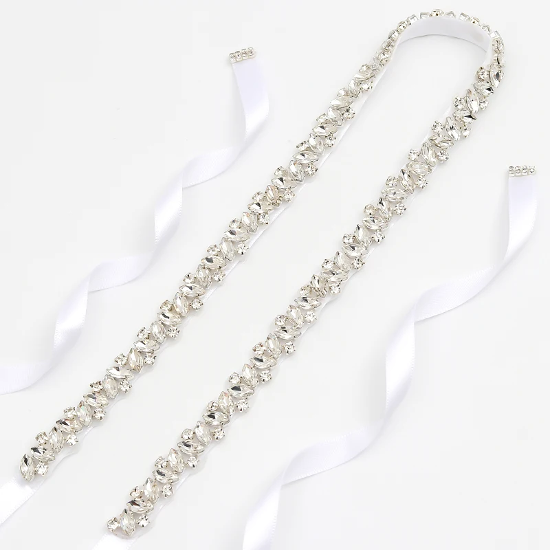 Yanstar пояс со стразами Тонкий хрустальный невесты ручной работы серебряное