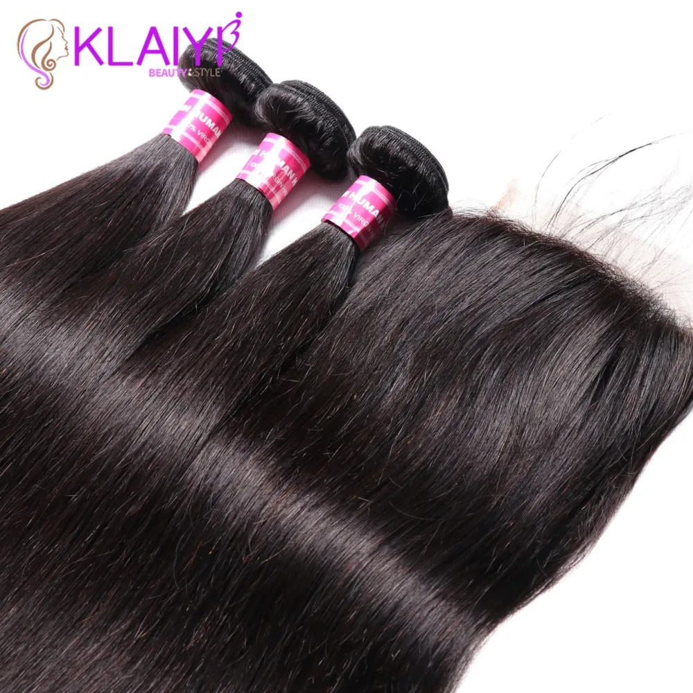 KLAIYI Hair Brazilian Straight Hair Bundles With 5*5 Lace Closure Human Hair With Closure Remy Hair Weaves