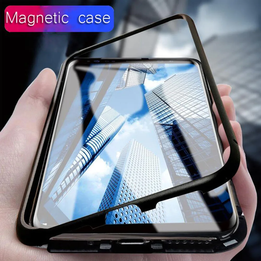 Magnetic Cases For iPhone XS Max XR 9H Tempered Glass Phone Case Metallic Frame Transparent Cover X 6 6s 8 7 Plus | Мобильные