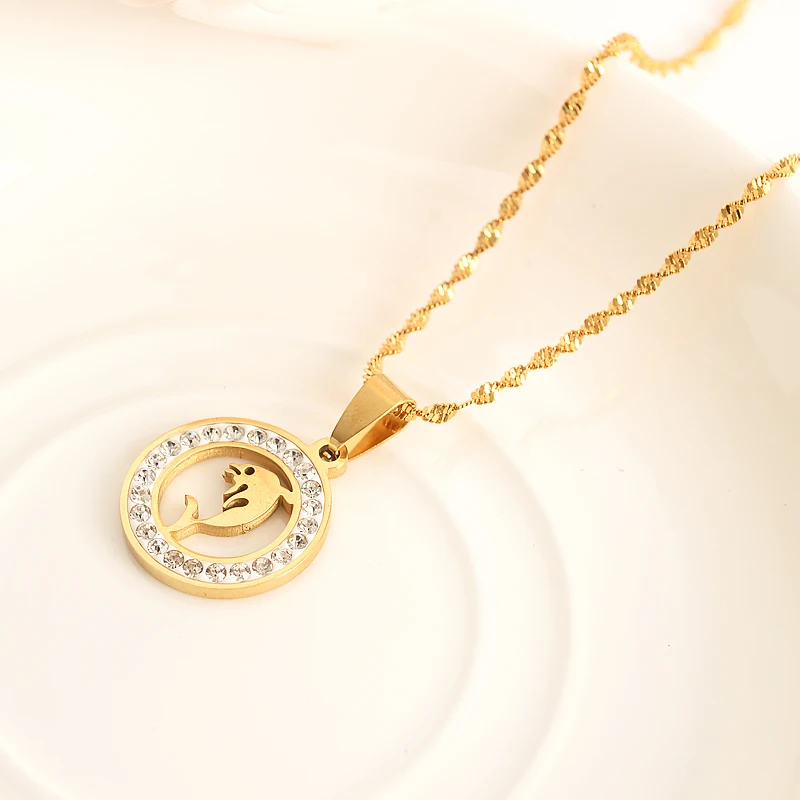 Bangrui New Cute flower dolphin starfish Shape CRYSTAL Pendant Fashion Trendy gold sweater chain Necklace For Women Gift PNG | Украшения и