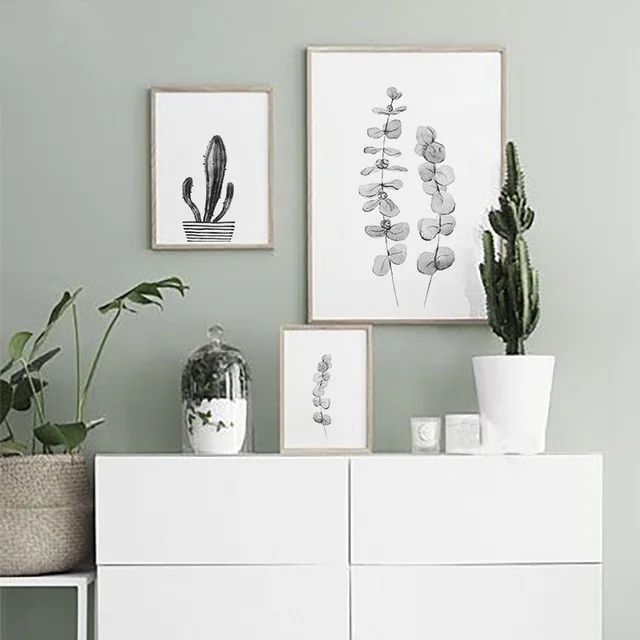 

Unframed Black White Leaf Cactus Canvas Painting Nordic Scandinavian Posters Prints Wall Art for Living Room Home Decor