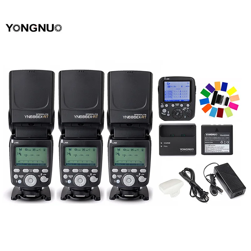 Yongnuo YN686EX-RT 2000mAh литий-ионный аккумулятор Speedlite GN60 2,4G беспроводной HSS 1/8000s ttl/M/мульти вспышка светильник YN686 для Canon DSLR - Цвет: 3xYN686 and YN-E3-RT