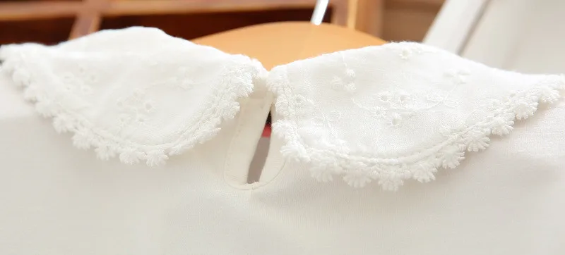 Школьные блузки для девочек белые хлопковые с длинными рукавами и отложным