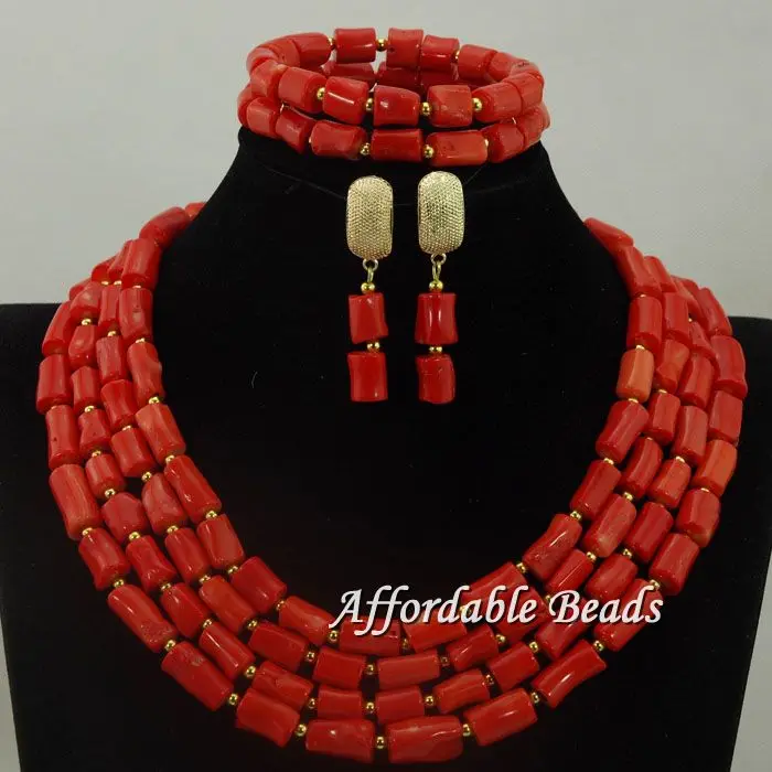 Новинка 2017 комплект ювелирных изделий из красных коралловых нигерийских бусин