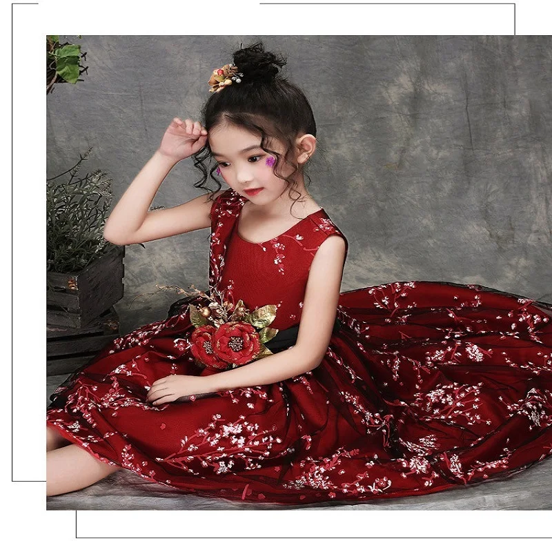 Elegant Princess Girls Dress Puff Tutu Piano Costume Trailer Flower Girl Handmade Wedding Show | Детская одежда и обувь