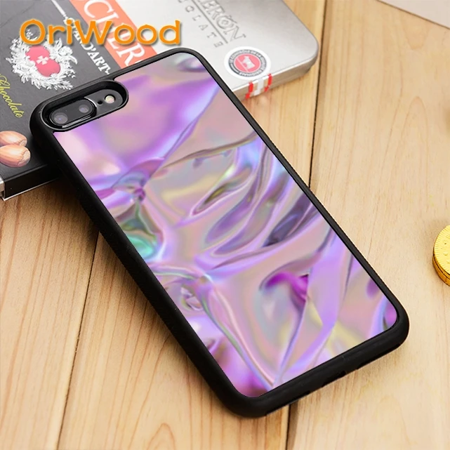 Резиновый чехол OriWood с голографическим фоном для iPhone 5 6s 7 8 plus X XR XS 11 12 pro max Samsung Galaxy