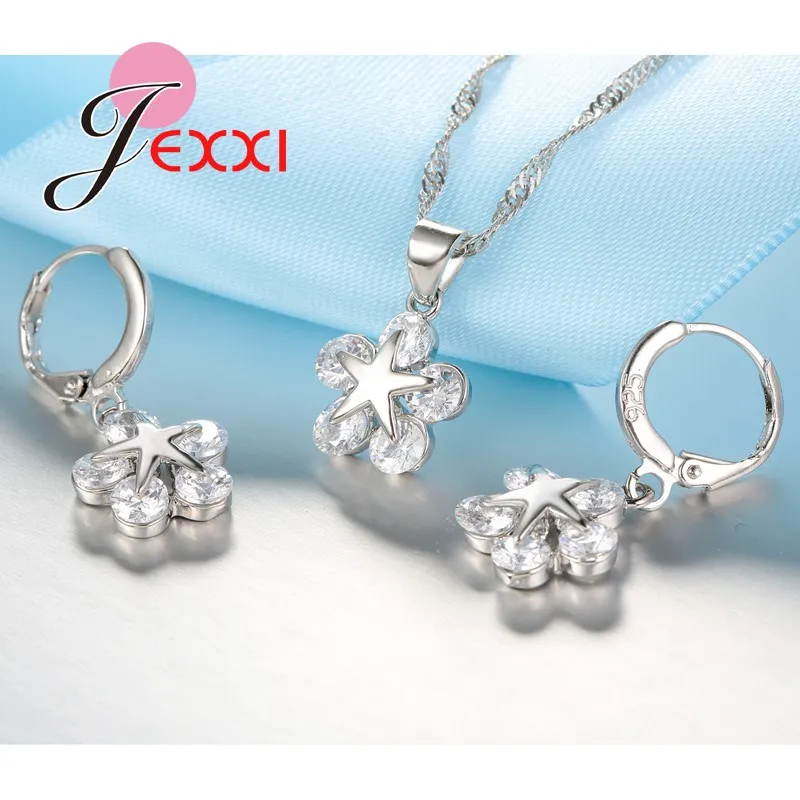 Элегантный женский комплект ювелирных изделий в виде цветка из стерлингового