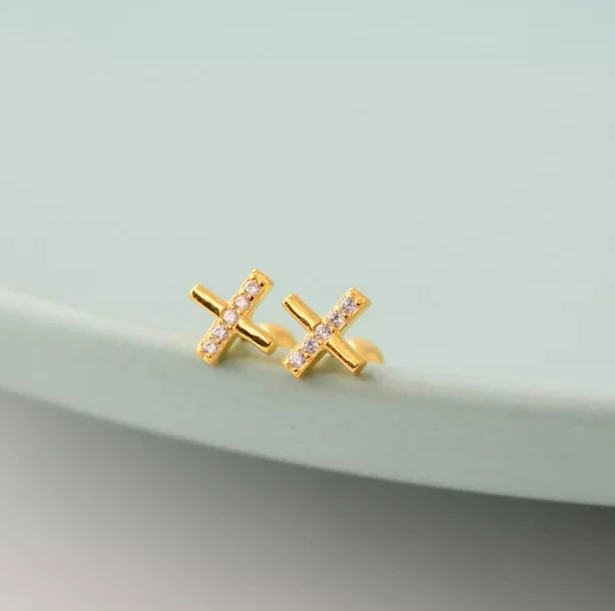 Серьги из стерлингового серебра S925 пробы, модные простые серьги в форме кроса, маленькие серьги в виде косточки для ногтей, серьги для диких девушек, серебряные украшения для ушей
