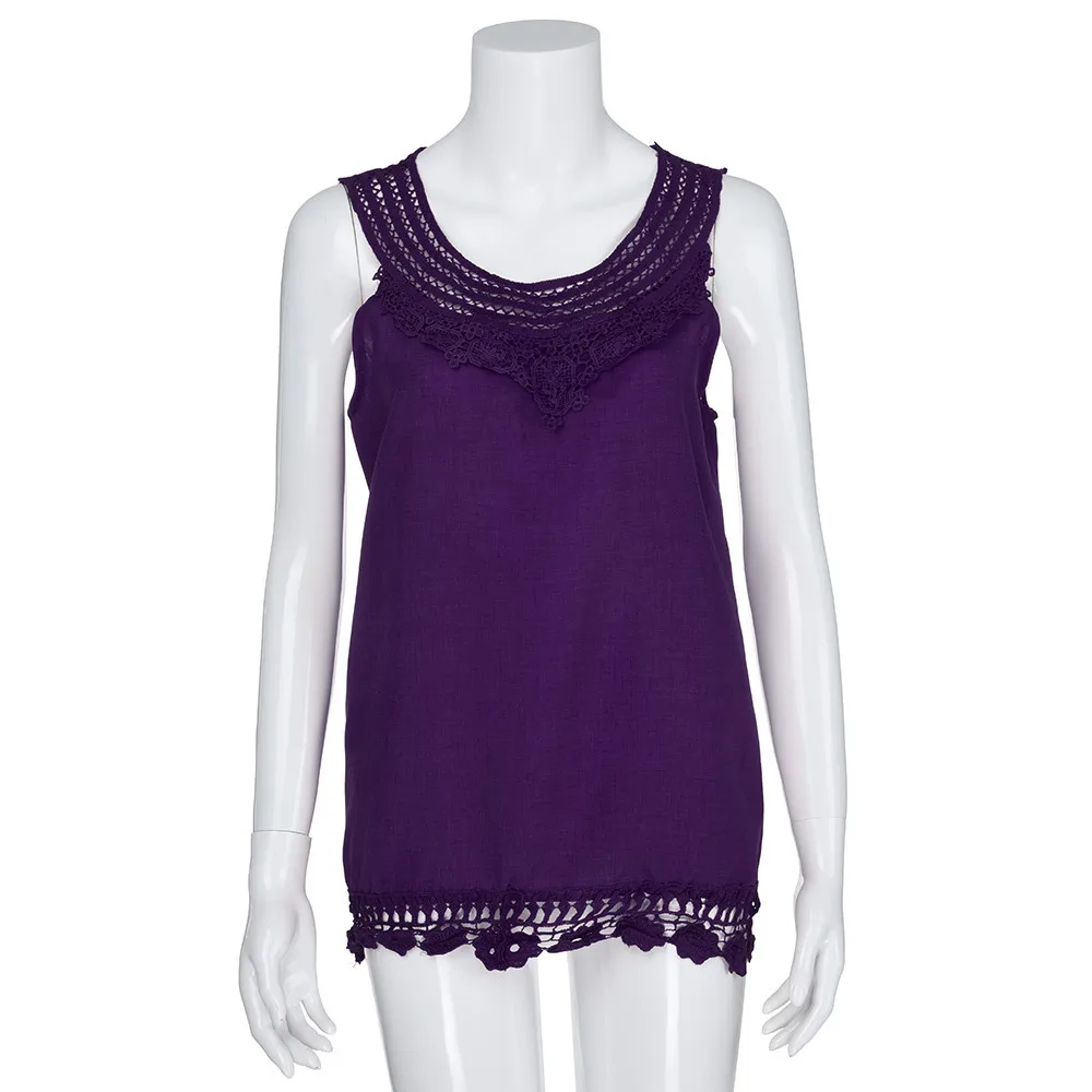 Горячее предложение! Распродажа! Feminino Vestido, укороченный Топ для женщин, круглый вырез, без рукавов, чистый цвет, кружевной жилет, топы, свободные топы, однотонные, 7 цветов, S-5XL размера плюс