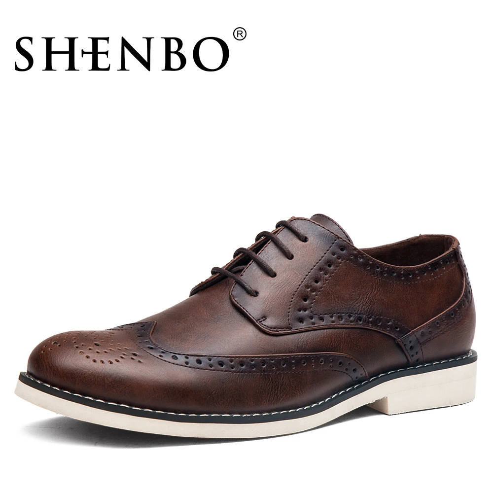 Бренд shenbo модные броги Для мужчин Оксфорд Повседневное туфли оксфорды для Модные