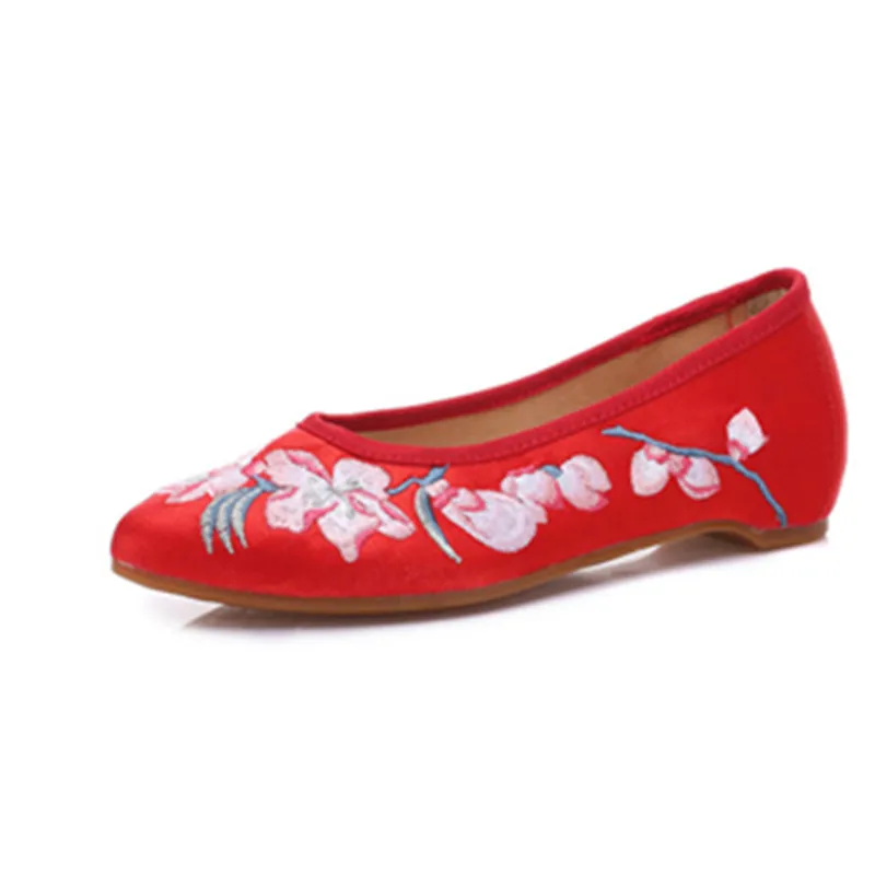 Pointed Toe Women Silk Canvas Ballet Flats Flower Embroidered Slip On Cotton Ballerinas Ladies Old Beijing Costume Shoes Mujer | Обувь