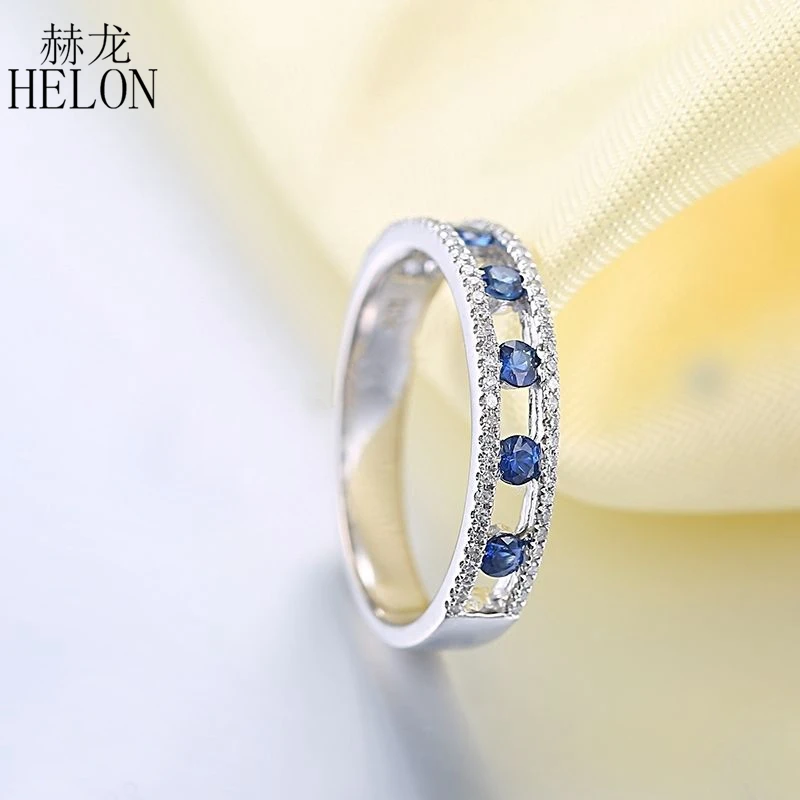 HELON бриллиантами плотное кольцо из белого золота 18 карат 0.6ct на шее сапфиры обручальное кольцо Обручение группа Для женщин Ювелирные изделия с драгоценными камнями
