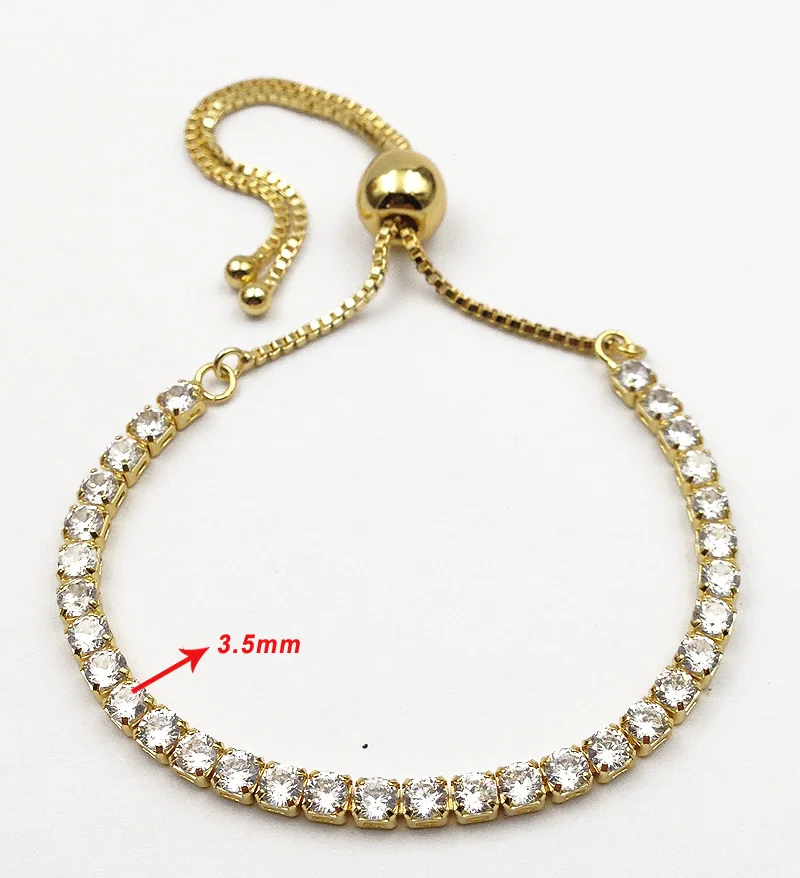 YA2895 сверкающий Циркон Камень золотой браслет звено Теннисный регулируемые