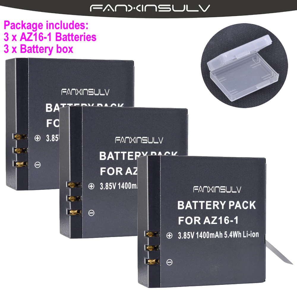 3 x AZ16 1 батарея AZ16-1 + батарейный блок для Xiaomi Yi 2 4K 360 VR оригинальная Экшн-камера Xiao Mi