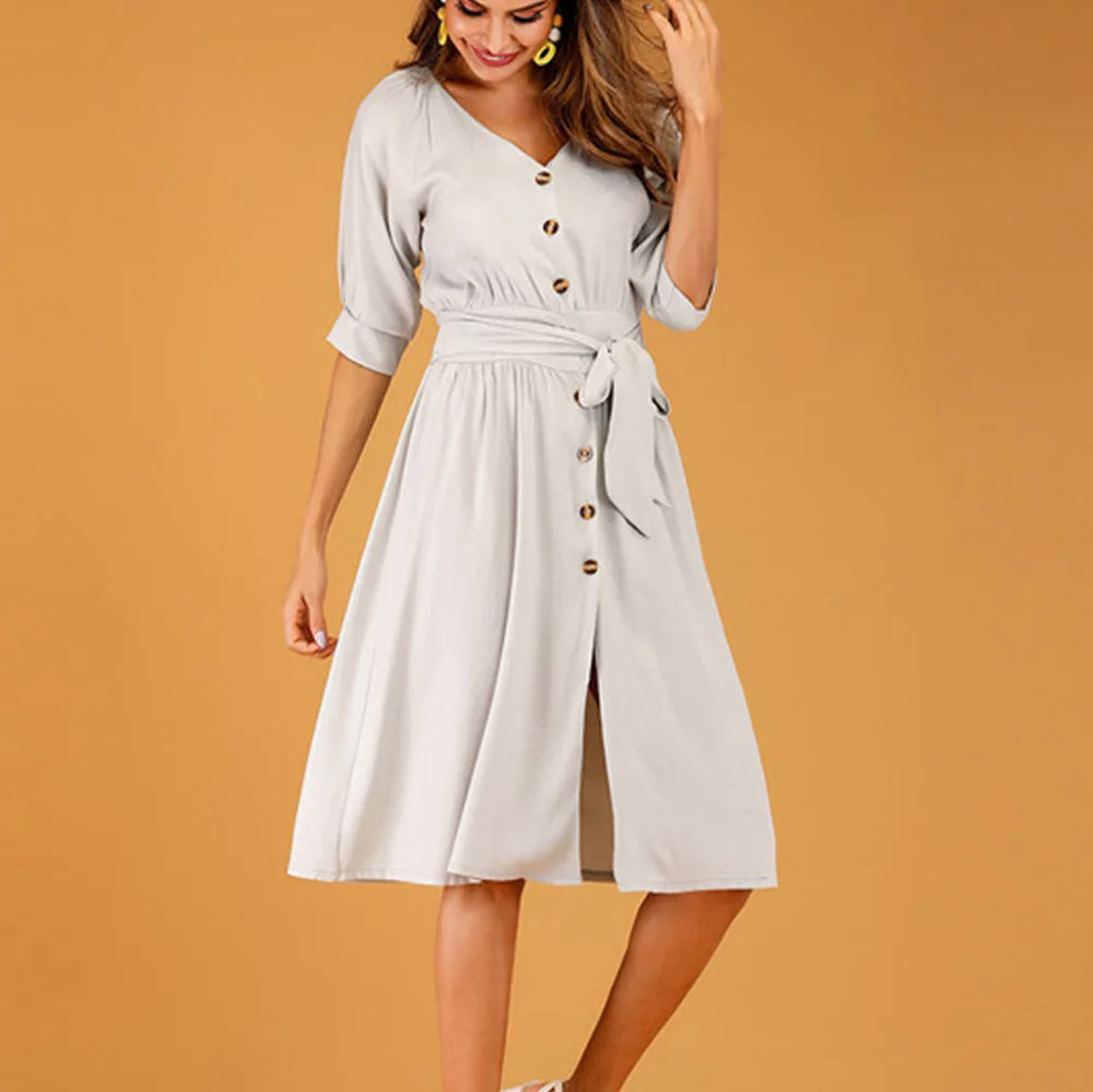 Женская одежда полиэфирное платье летнее с v образным вырезом и рукавом до локтя