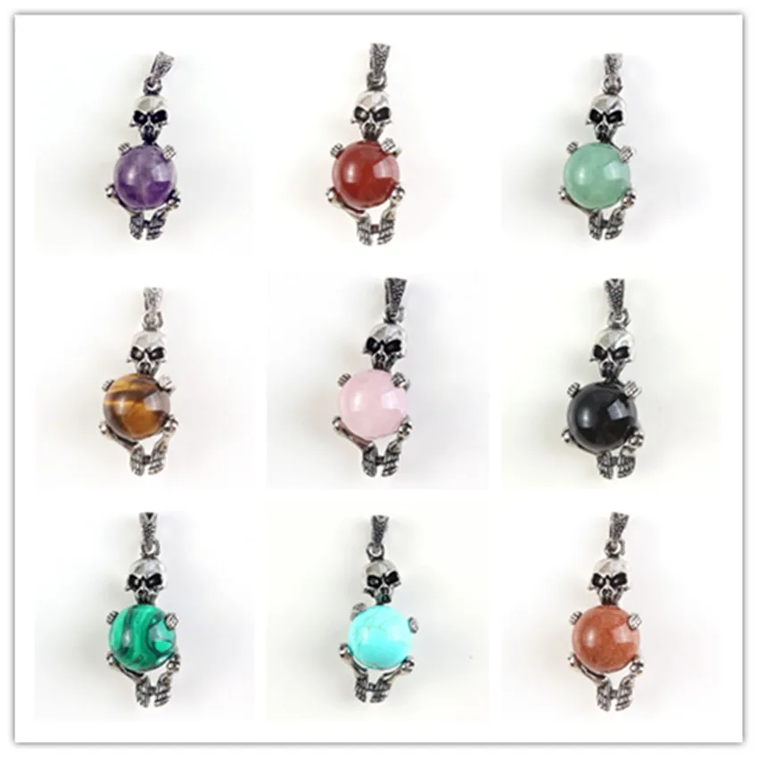 

Trendy-beads Personalized Silver Plated Skeleton with Round Bead Quartz Stone Pendant Hyperbole Jewelry