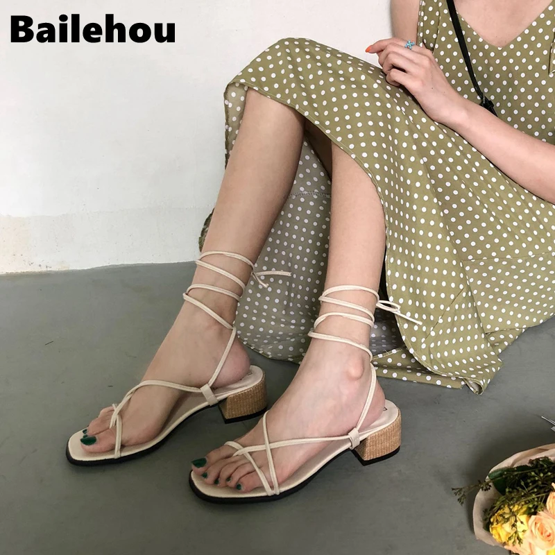 Bailehou/Новые Модные женские босоножки Летняя обувь с ремешком сзади повседневные