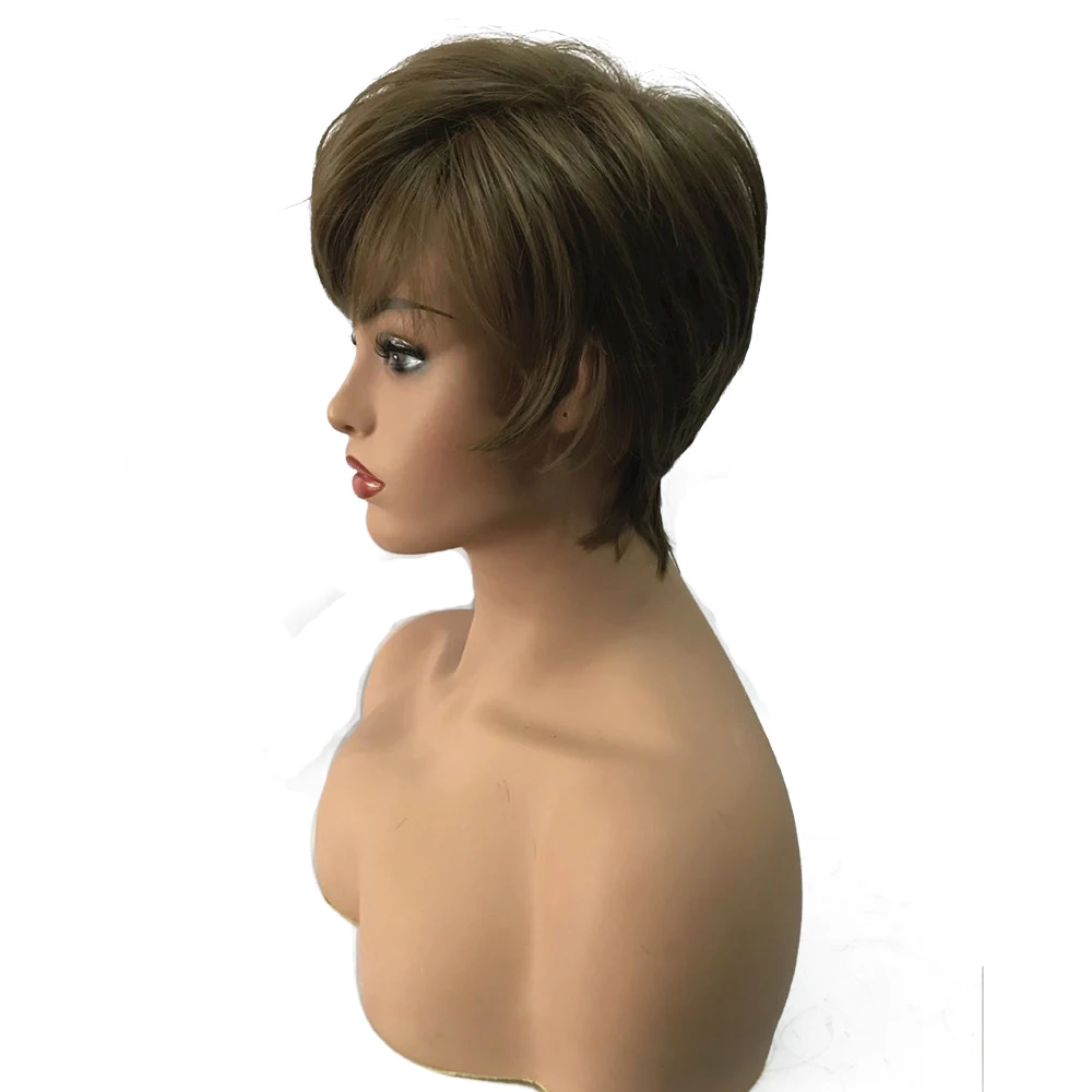 StrongBeauty женский синтетический парик короткий стриженый пепельный коричневый/отбеливатель блонд выделенный/балаяж волосы натуральные парики