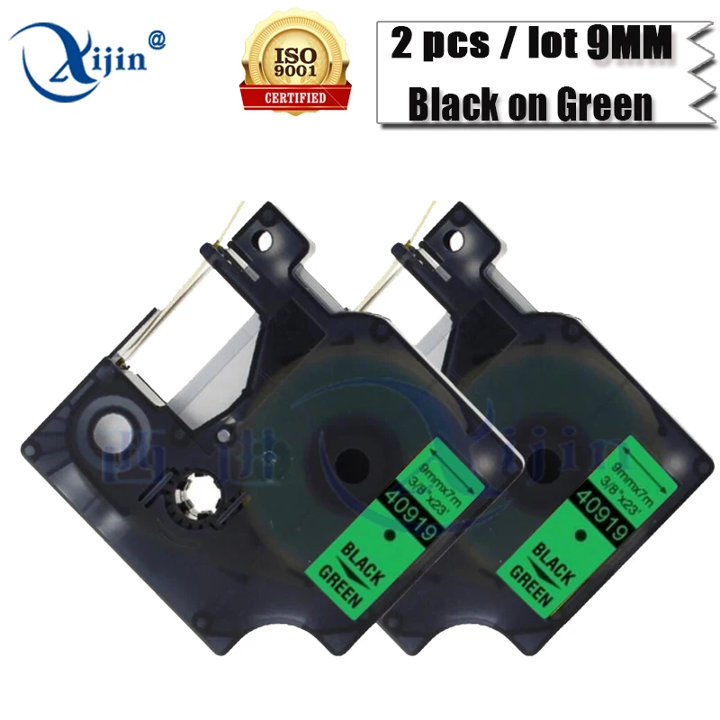 Xijin 2 шт. совместимый для DYMO D1 40919 label Клейкие ленты 9 мм черный на зеленый принтер