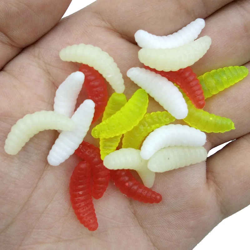 

100pcs Soft Plastic Maggot Fishing Lures Luminous Small Smell Soft Artificial Worms Grub Bait Fishing Accessories Tackles