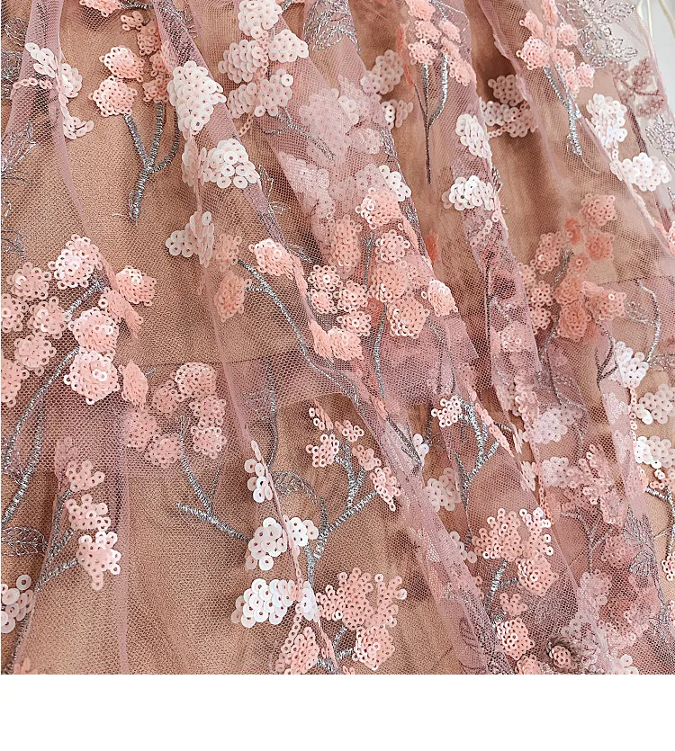 Высококачественное Сетчатое платье с цветочной вышивкой и блестками, тонкое Элегантное летнее женское платье с коротким рукавом и рюшами, Милая женская одежда, платье