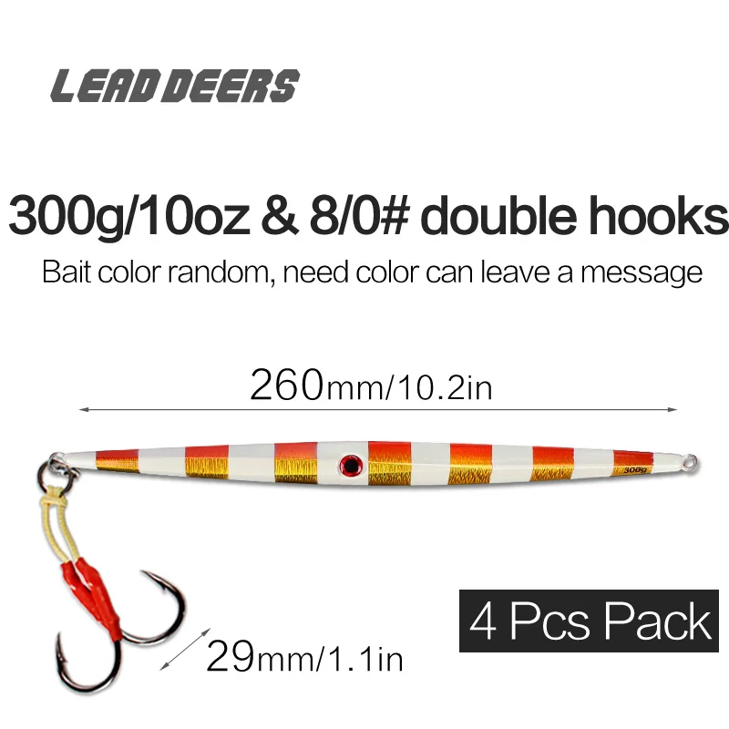 300g 2 hooks x 4Pcs Leaddeers Deep Sea джиг металлическая приманка джиг рыболовные Джиги океанская лодка рыболовные светящиеся Свинцовые Приманки для рыбы 5 цветов 4 шт./лот 200 г 300 г - Цвет: 300g 2 hooks x 4Pcs