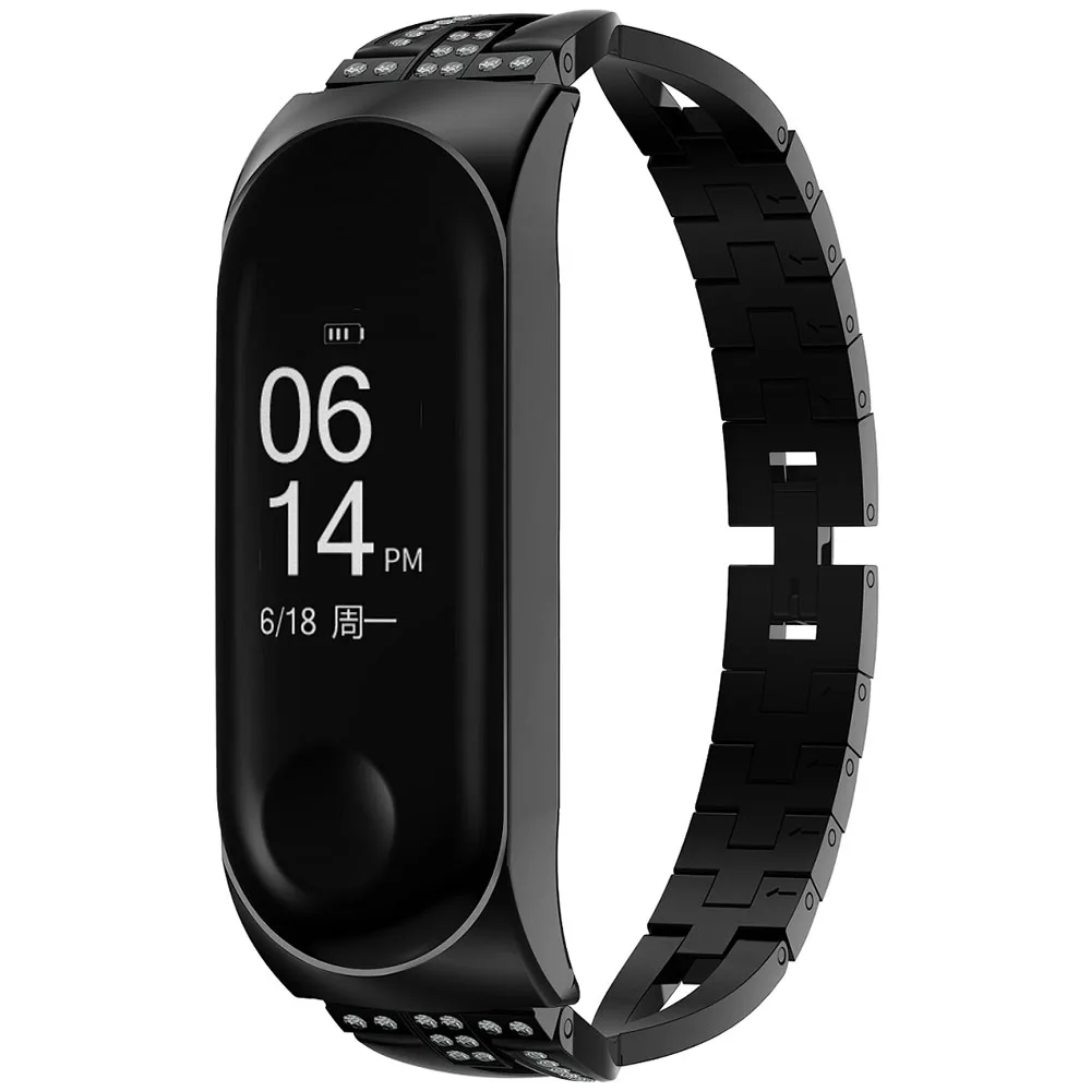 Для Xiaomi Mi браслет miband 3 из нержавеющей стали ремешок для часов сменный ремешок для часов Стразы браслет с рамкой чехол