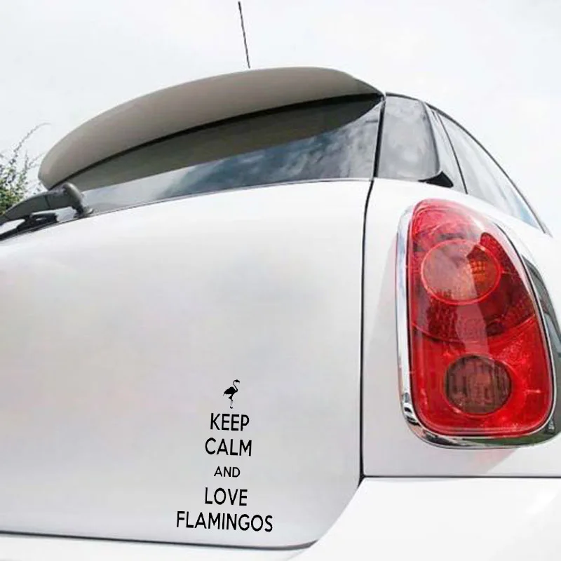 QYPF 11.3CM*18CM Fashion Keep Calm And Love Flamingos Vinyl Art Decor Decal Car Sticker Black Silver C15-0998 |