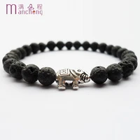 trendy male ancient elephant lava beads strand bracelet elasticity elephant 6mm natural lava rope chain bracelet women
