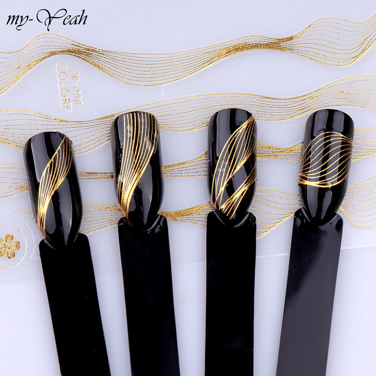 Стикер для нейл арта лазерная золотая металлическая полоса волнистая линия