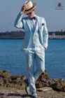 Новое поступление, смокинги для жениха с вырезом на воротнике, детские синие мужские костюмы, Свадебный блейзер (пиджак + брюки + галстук + жилет) C98