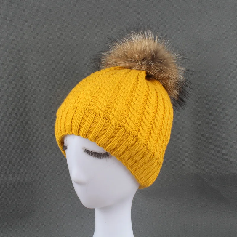 Твист вязаная шапка бини с наушниками Для женщин зимняя меховым помпоном теплая