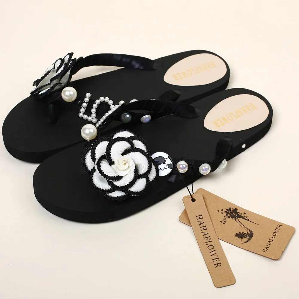 HAHAFLOWER милые шлепанцы с цветком камелии летние женские повседневные сандалии