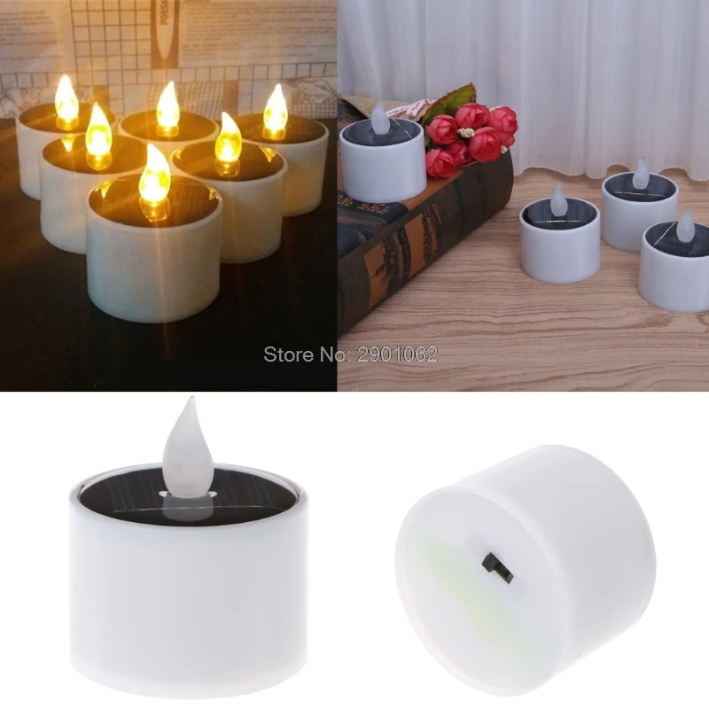 

Solar Powered LED Candle Light Yellow Flicker Tea Lamp Festival Wedding Romantic Decor Drop Ship