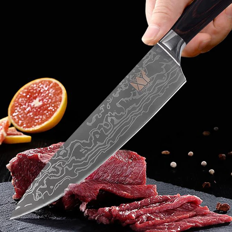 XYj 7 дюймов нож Santoku кухонные ножи для приготовления ножей острый нож для нарезания овощей нож резак для мясо рыба кухонные инструменты