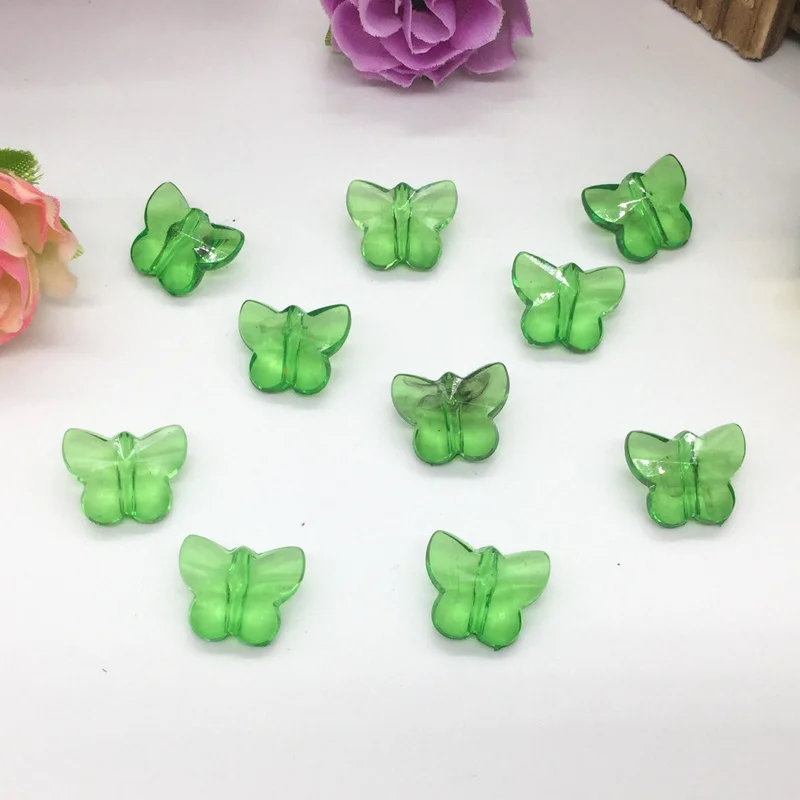 92 шт/14 мм смешанные маленькие бабочки Diy аксессуары якели бусины, бусины ручной работы, пластиковые одиночные бусины оптом - Цвет: Grass green