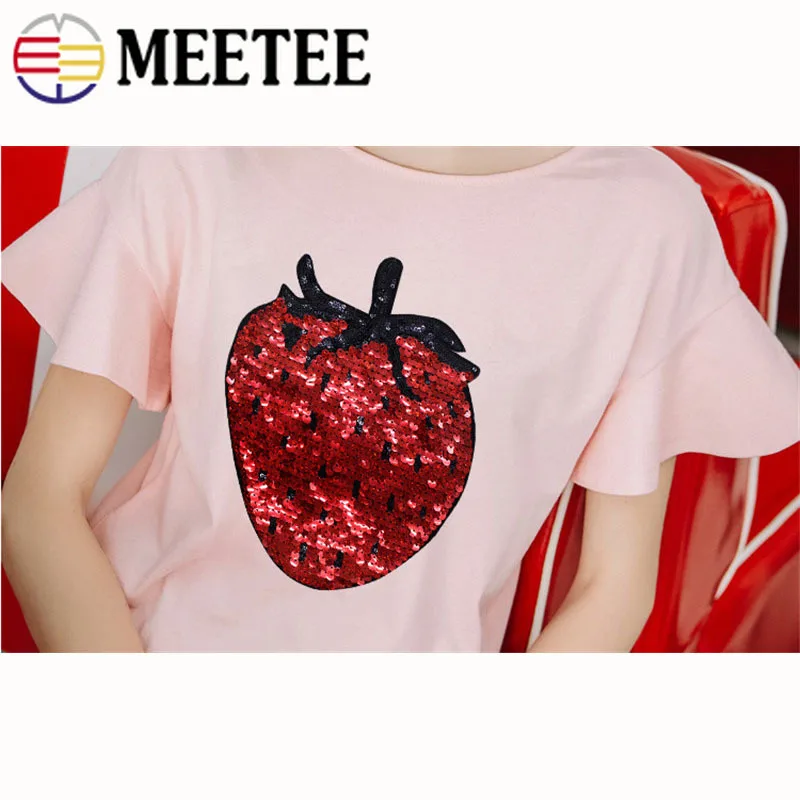 2pcs Red Sequins strawberry Embroidery Fabric Large Applique Patch sweet Lace Sew Dress Cloth Decorate DIY Accessory ZK874 | Дом и сад