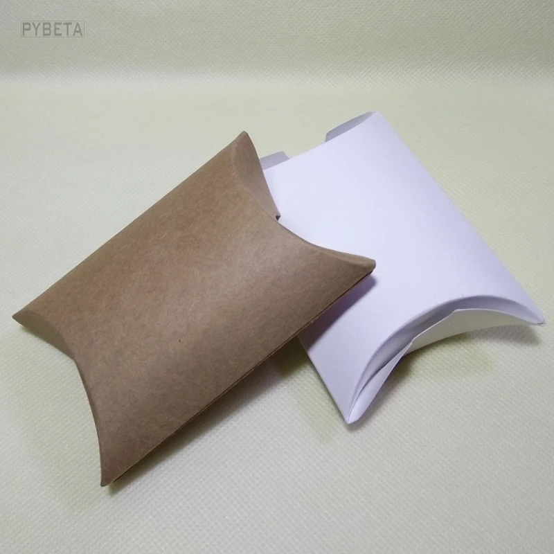 

100pcs- 9*6.5*2.5cm Blank Kraft Paper Pillow Boxes White Paper Candy Packaging Wedding Party Favor Gift Boxes