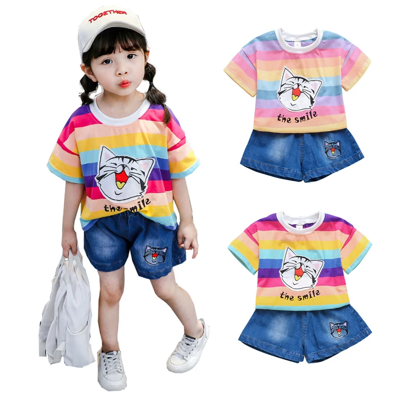 Летняя детская одежда для девочек повседневные полосатые топы с короткими