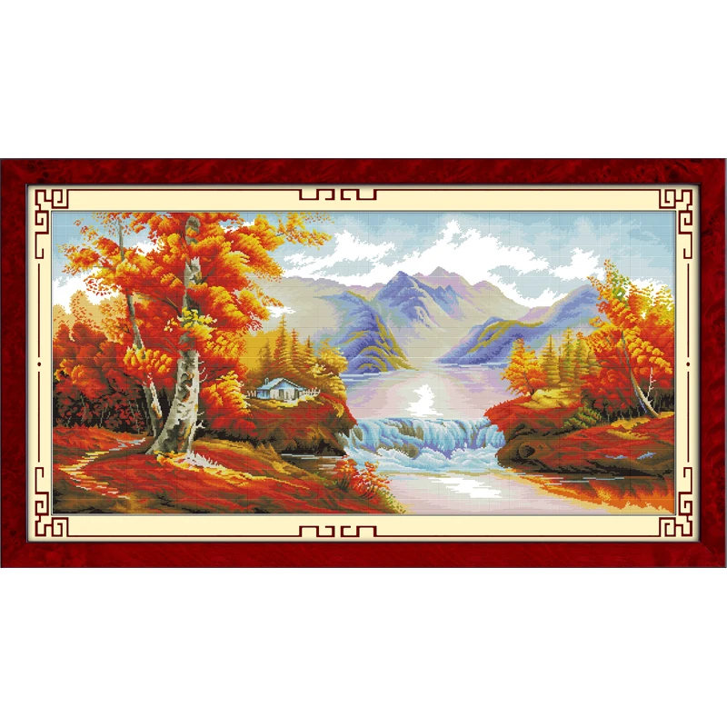 Everlasting Love Scene Of Golden Autumn Chinese Cross Stitch Kits Ecological Cotton Stamped Printed 11 CT  Christmas Decorations